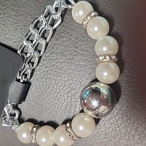 Pearl and Silver Tone Bracelet